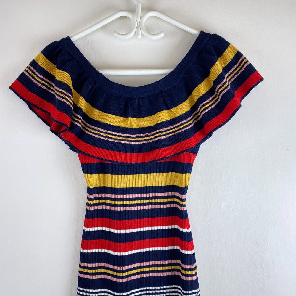 Sweater Dress M / S ALMOST FAMOUS Retro Striped Off The Shoulder Mini Body Con - Picture 6 of 9